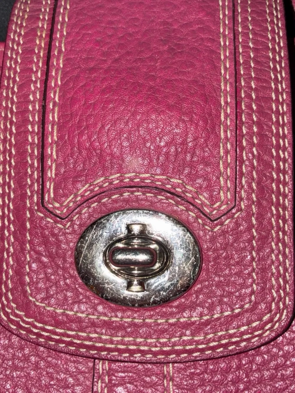 Coach Fuchsia Pink Pebbled Leather Shoulder Bag with Turn-Lock